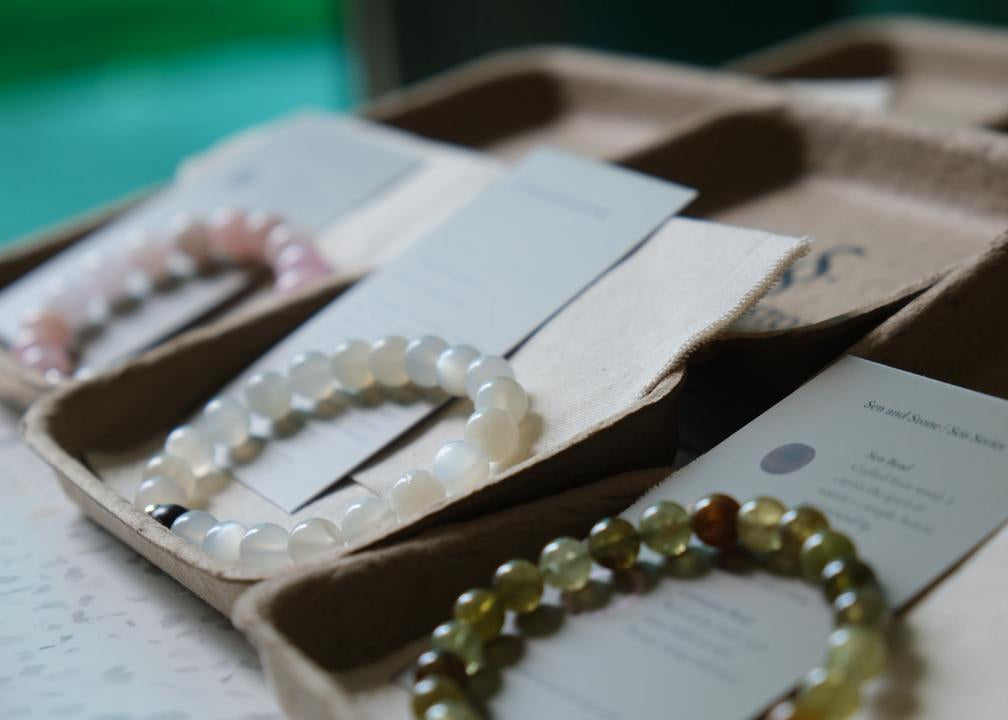 Jewelry set with bracelets on a cardboard box