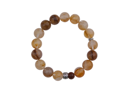 Beaded bracelet with brown and beige stones on a white background