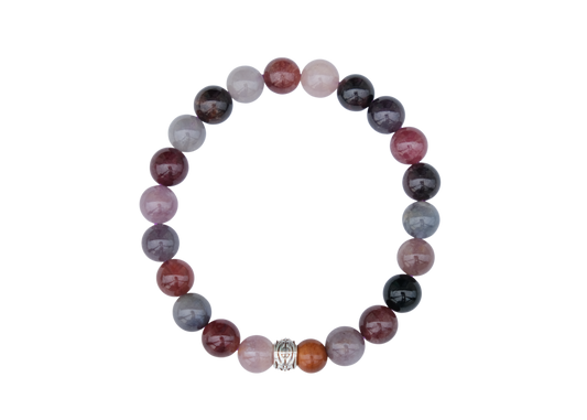 Multicolored beaded bracelet on a white background