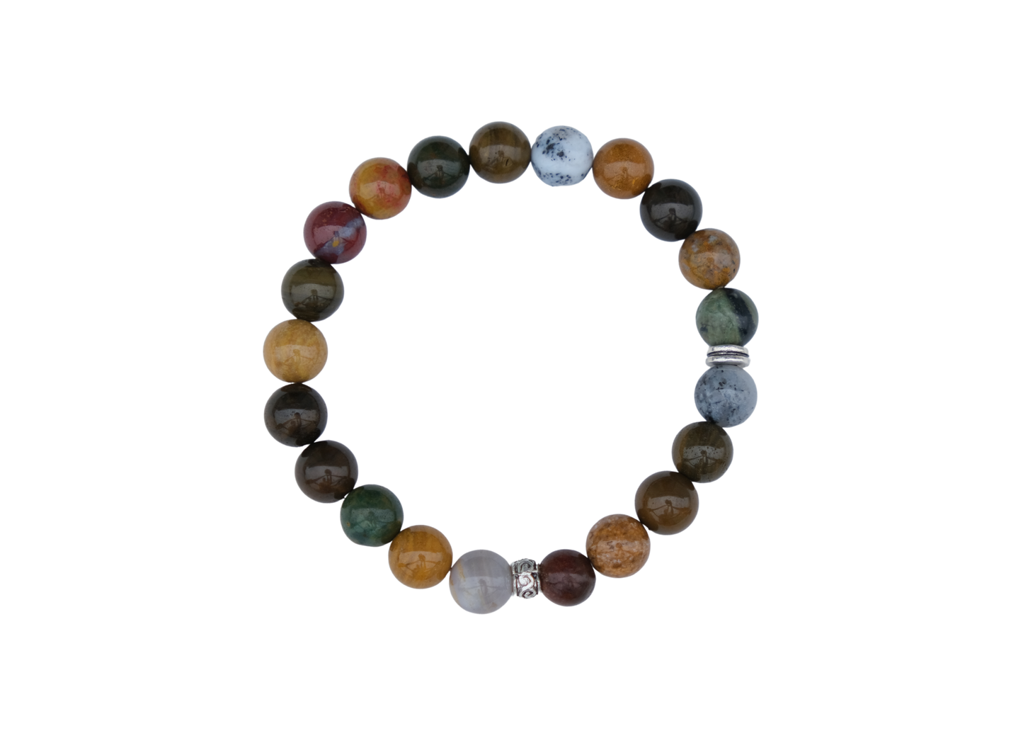 Multicolored beaded bracelet on a white background