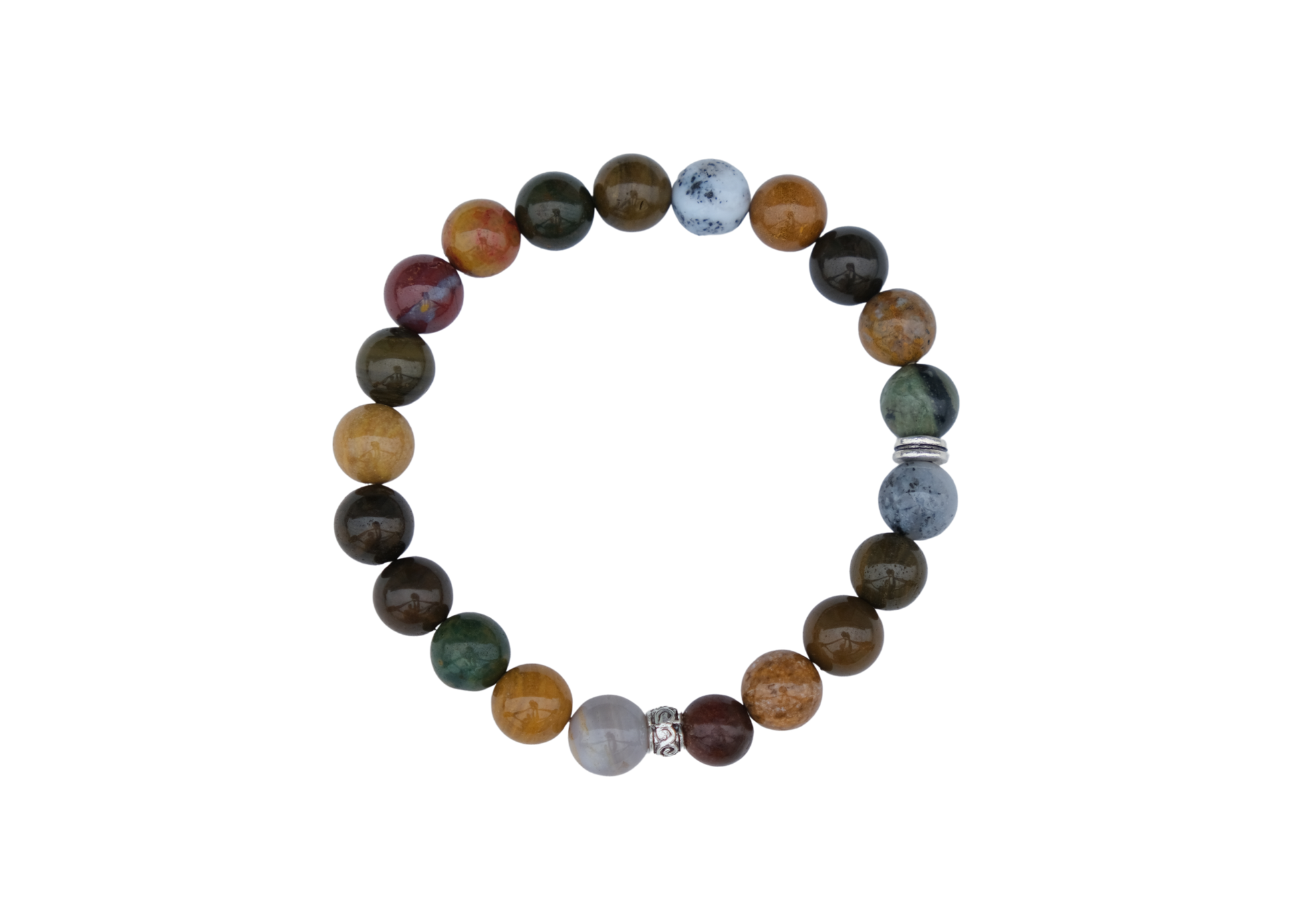 Multicolored beaded bracelet on a white background